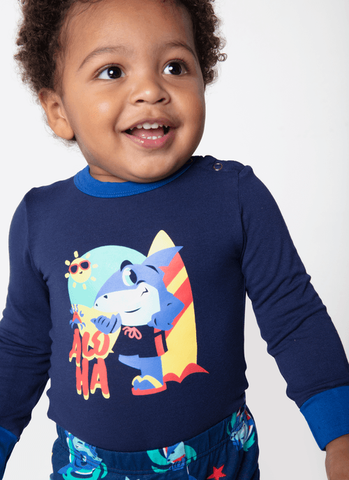 Pijama Manga Longa Viscolycra Bebê Menino Tubarão Aloha