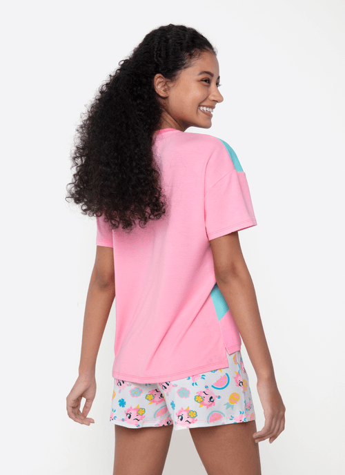 Pijama Manga Curta Viscolycra Feminino Unicórnio Aloha