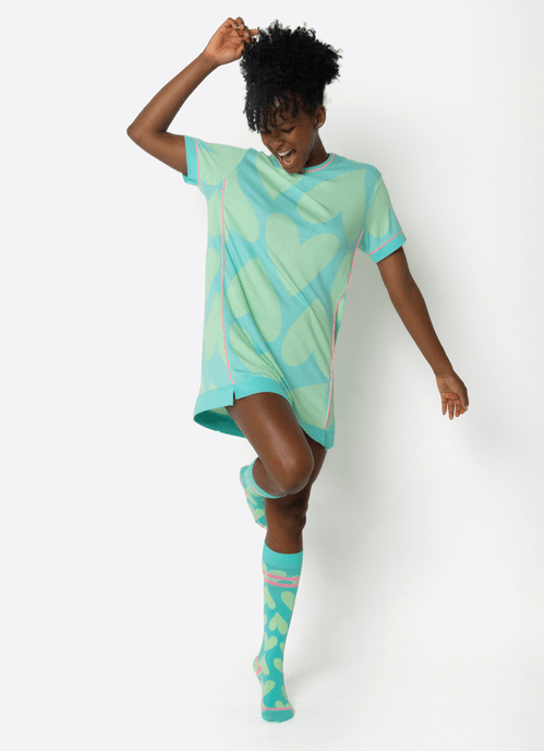 Camisola Manga Curta Viscolycra Feminina Corações