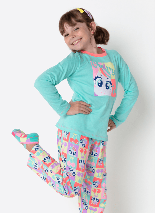 Pijama Manga Longa Algodão Menina Unicórnio Cherry