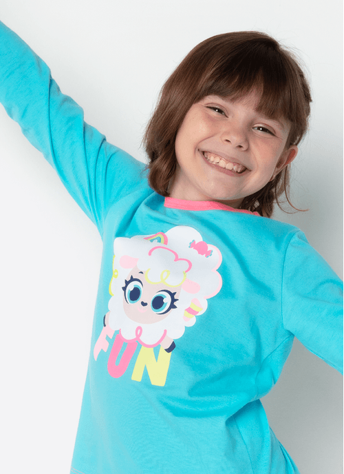 Pijama Manga Longa Algodão Menina Ovelha