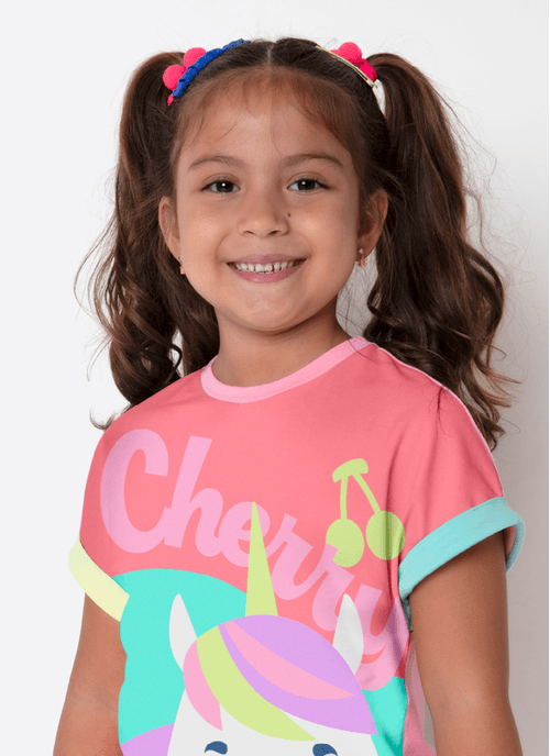 Pijama Manga Curta Viscolycra Menina Unicórnio Cherry