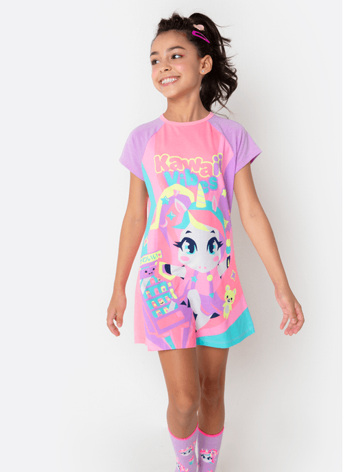Camisola Manga Curta Viscolycra Menina Unicórnio Kawaii