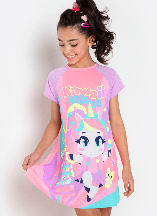 Camisola Manga Curta Viscolycra Menina Unicórnio Kawaii