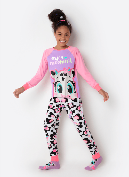 Pijama Manga Longa Viscolycra Menina Teen Vaca Patches