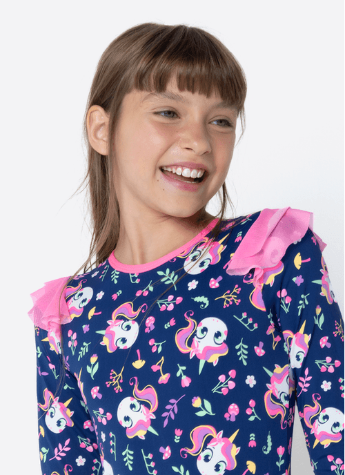 Maiô Manga Longa Menina Teen Unicórnio Encantado