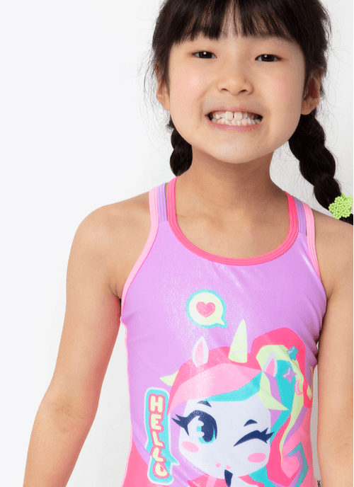 Maiô com Proteção Solar Menina Unicórnio Kawaii