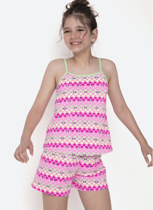 Pijama Regata Microfibra Menina Teen Panda Miami