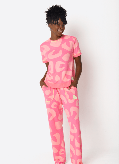 Pijama Manga Curta Feminino Onça