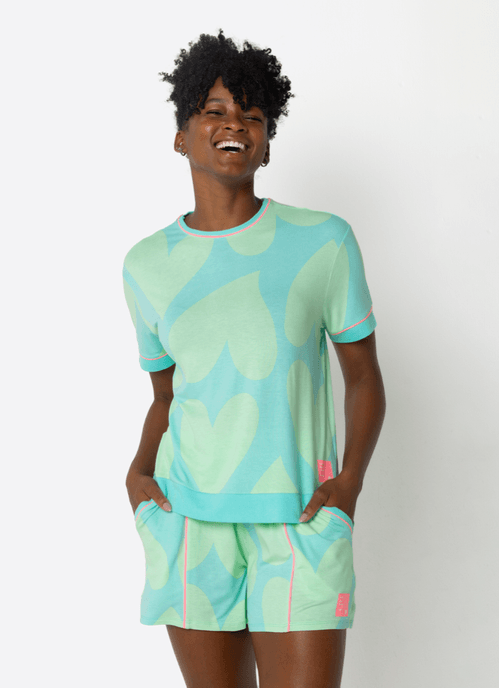 Pijama Manga Curta Viscolycra Feminino Coração