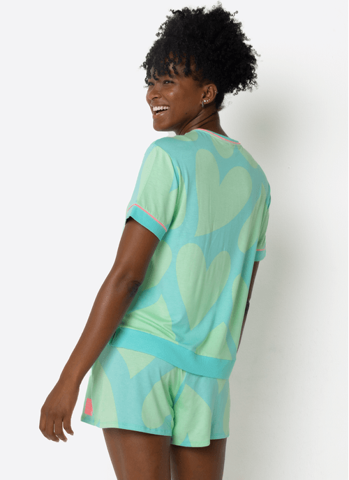 Pijama Manga Curta Viscolycra Feminino Coração