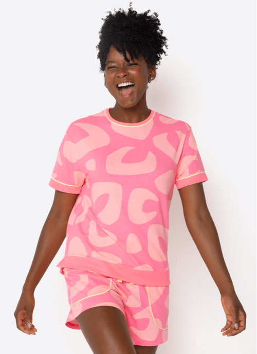 Pijama Manga Curta Viscolycra Feminino Onça
