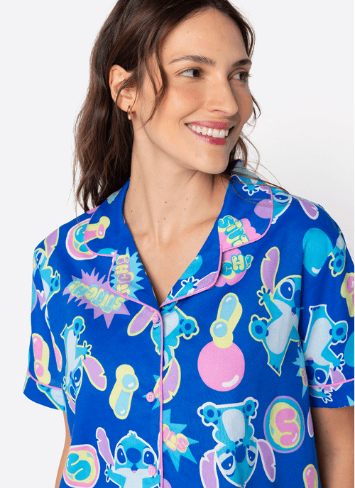 Pijama Manga Curta Viscose Feminino Stitch