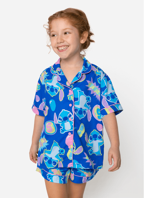 Pijama Manga Curta Viscose Menina Stitch