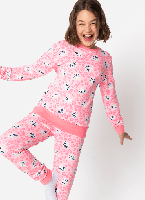 Pijama Manga Longa Viscolycra Menina Teen Gata Romântica