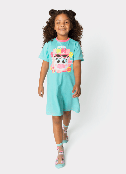 Camisola Manga Curta Algodão Menina Vaca Summer
