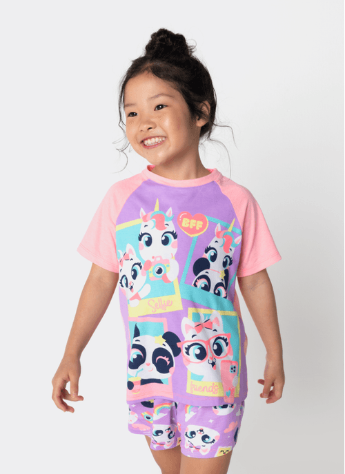 Pijama Manga Curta Viscolycra Menina Multibichos