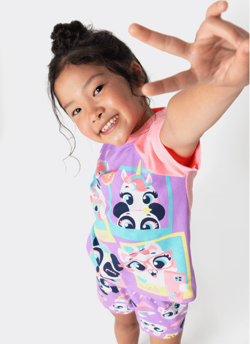 Pijama Manga Curta Viscolycra Menina Multibichos