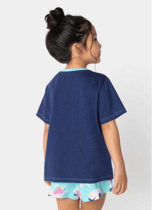 Pijama Manga Curta Algodão Menina Unicórnio