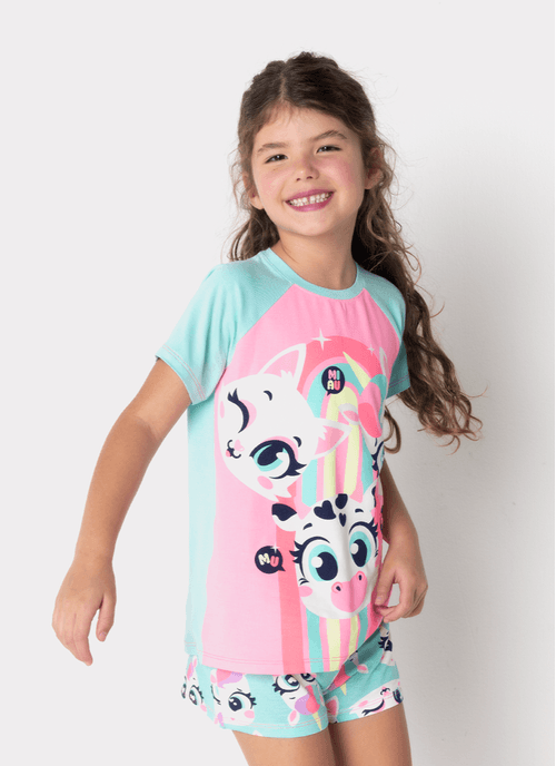 Pijama Manga Curta Viscolycra Menina Multibichos