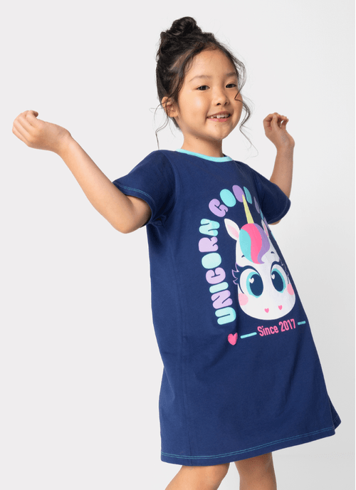 Camisola Manga Curta Algodão Menina Unicórnio