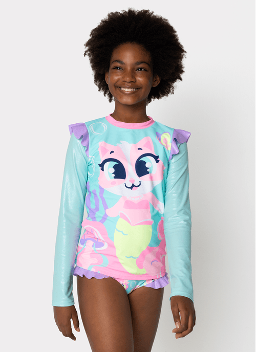 Conjunto Camiseta e Calcinha Menina Teen Gata Sereia