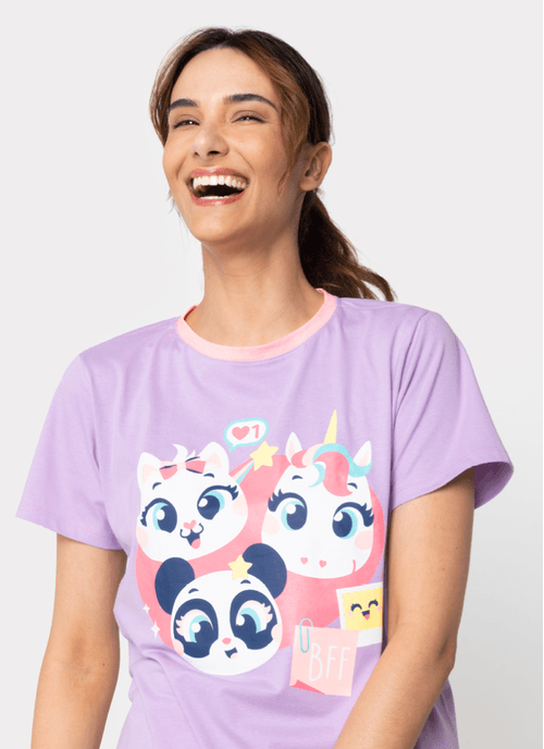 Pijama Manga Curta Algodão Feminino Multibichos