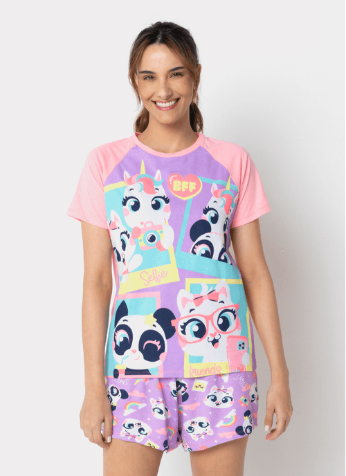 Pijama Manga Curta Viscolycra Feminino Multibichos