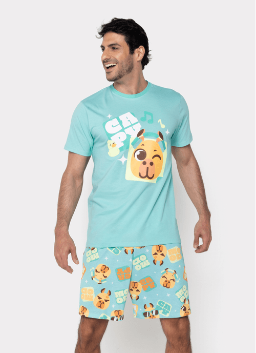 Pijama Manga Curta Algodão Masculino Capy Bora