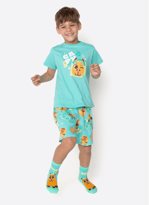 Pijama Manga Curta Algodão Menino Capy Bora