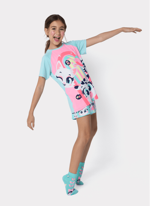 Pijama Manga Curta Viscolycra Menina Teen Multibichos Best Friend