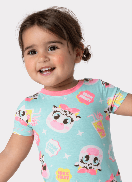 Macacão Manga Curta Viscolycra Bebê Menina Vaca Summer