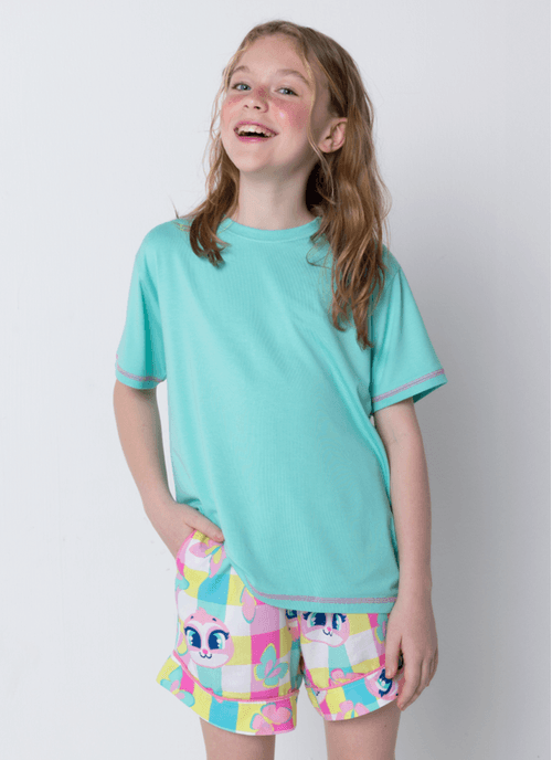 Pijama Manga Curta Viscolycra Menina Teen Preguiça Picnic