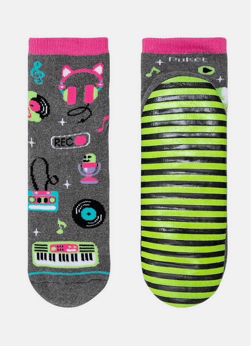 Meia Soquete Cano Médio com Sola Emborrachada Menina Music