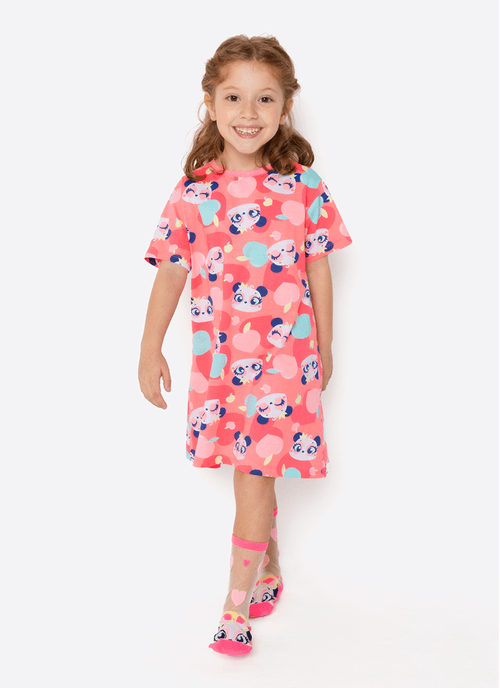 Pijama Manga Curta Algodão Menina Panda Romântico