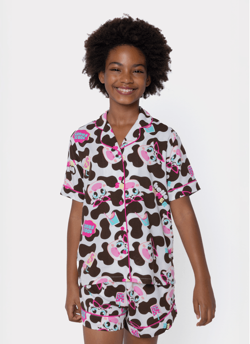 Pijama Manga Curta Viscose Menina Teen Vaca Summer