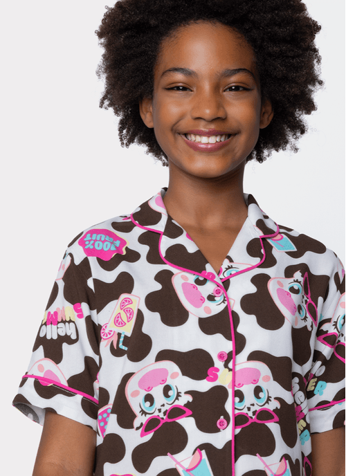 Pijama Manga Curta Viscose Menina Teen Vaca Summer