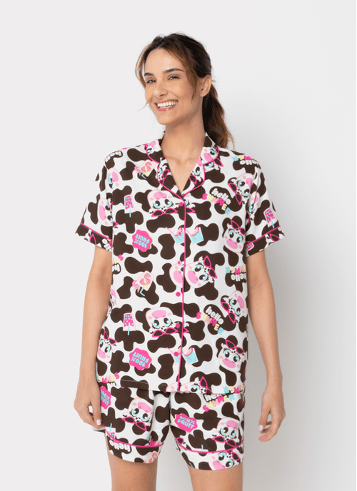 Pijama Manga Curta Viscose Feminino Vaca Summer