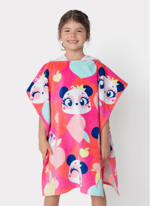 Poncho de Praia Menina Panda Romântico