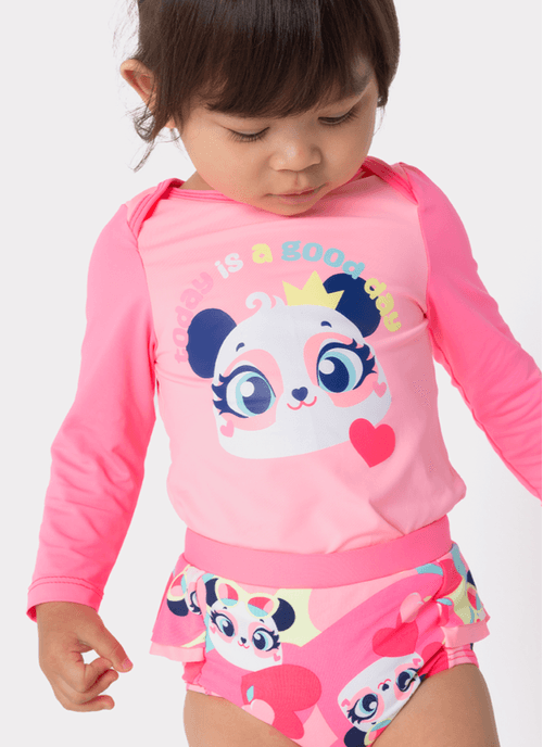Conjunto Camiseta e Calcinha Bebê Menina Panda Romântico