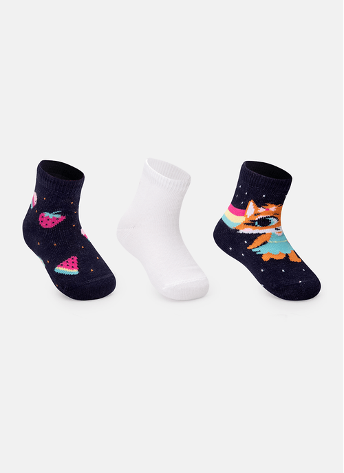 Kit com 3 Meias Soquete Bebê RN Menina Raposa