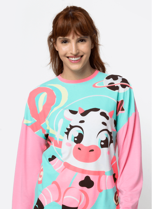 Pijama Manga Longa Viscolycra Feminino Vaca Chocolate