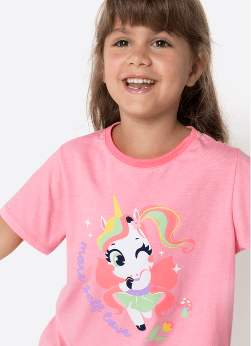 Pijama Manga Curta Algodão Menina Unicórnio Encantado
