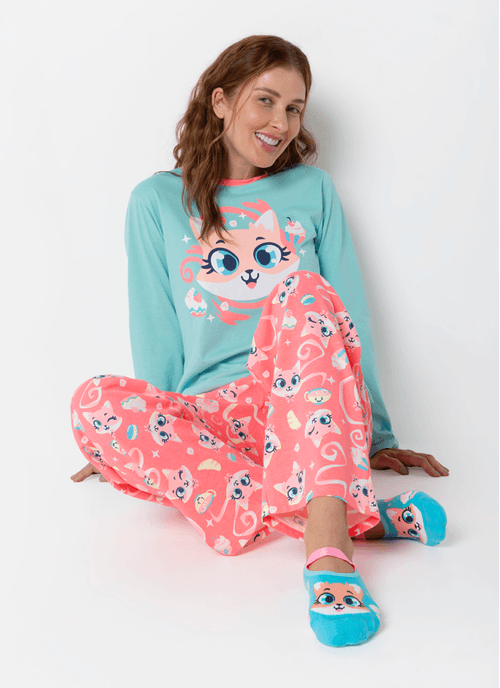 Pijama Manga Longa Algodão Feminino Raposa Confeiteira