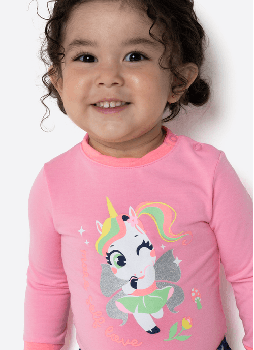 Pijama Manga Longa Viscolycra Bebê Menina Unicórnio Encantado