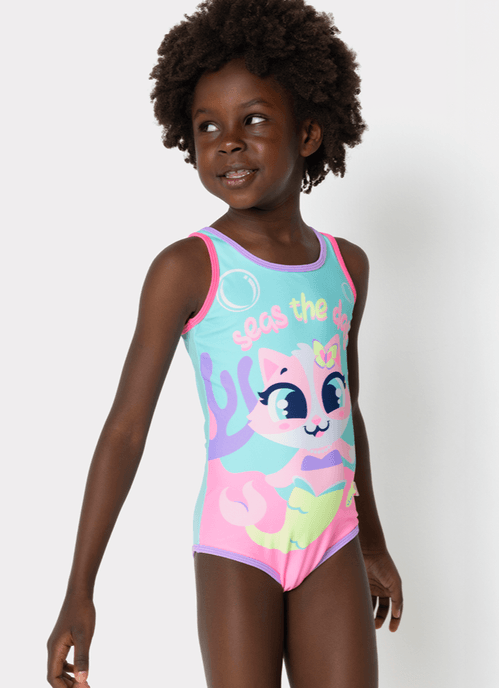 Maio Com Proteção Solar Menina 1/2 Anos Gata Sereia