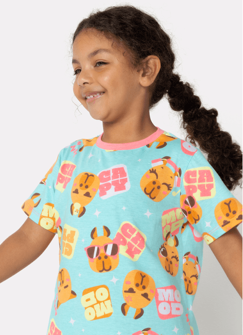 Camisola Manga Curta Algodão Menina Capy Bora