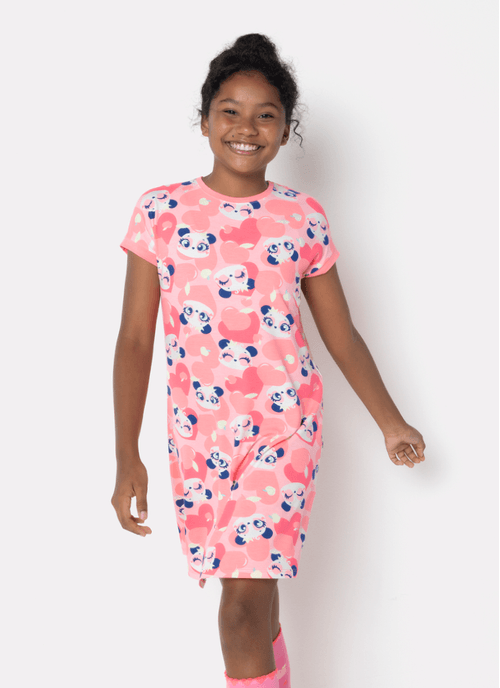 Camisola Manga Curta Viscolycra Menina Teen Panda Romântico