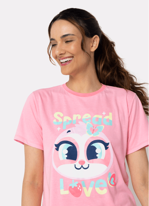 Pijama Manga Curta Algodão Feminino Preguiça Picnic