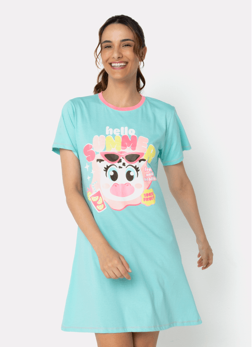 Camisola Manga Curta Algodão Feminina Vaca Summer